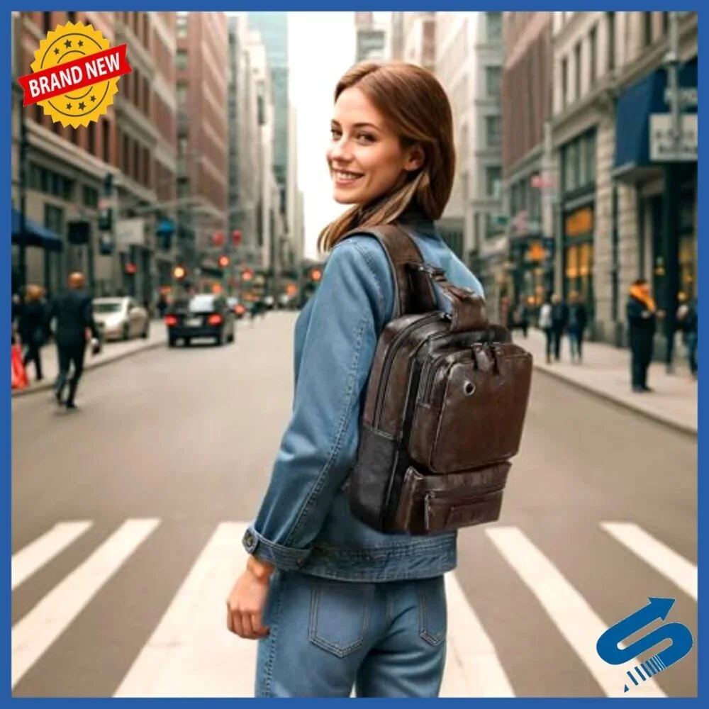 Vintage PU Leather Sling Backpack Crossbody Bag Adjustable Strap